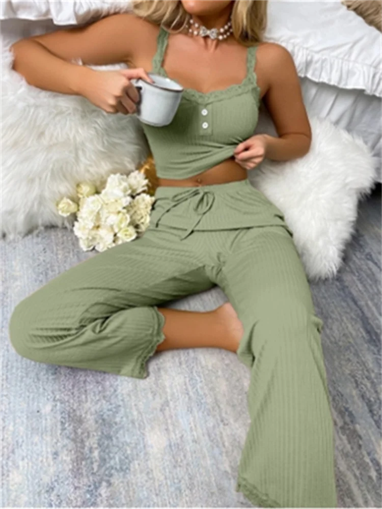 Soft Comfortable Solid Color Two-piece Set Cozy Women's Pajamas